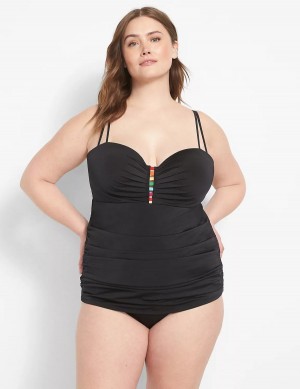 Dámské Slipy Lane Bryant Strappy Ruched-Side High-Waist Swim Černé | QUZ31IY