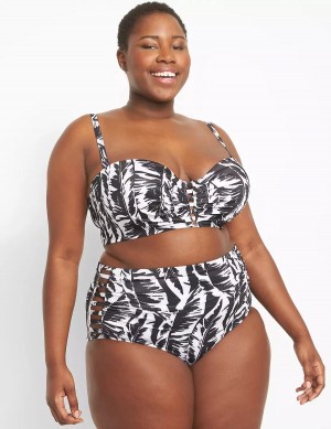 Dámské Slipy Lane Bryant Strappy Ruched-Side Swim Bílé Černé | XLO1795VM