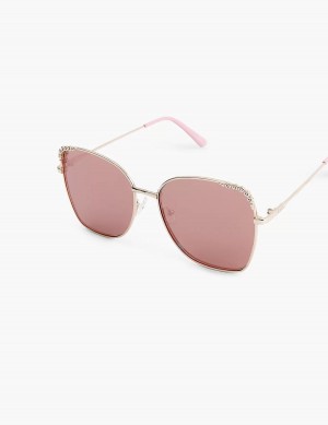 Dámské Sluneční Brýle Lane Bryant Rose Goldtone & Bling Butterfly Aviator Růžové Zlaté | KQH6594SV