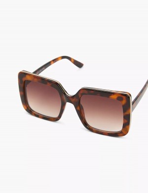 Dámské Sluneční Brýle Lane Bryant Tortoiseshell Print With Goldtone Trim Square Hnědé | KXD476NZ