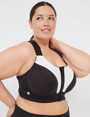 Dámské Sportovní Podprsenka Lane Bryant LIVI Max Support Comfort Zip-Front Černé | YQL8463TV