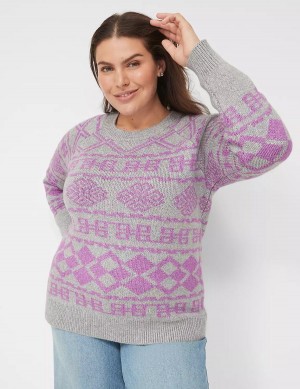 Dámské Svetry Lane Bryant Crew-Neck Jacquard Šedé | TUZ8581YQ