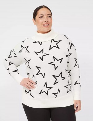 Dámské Svetry Lane Bryant LIVI Turtleneck Star Krém Černé | IKS626KV