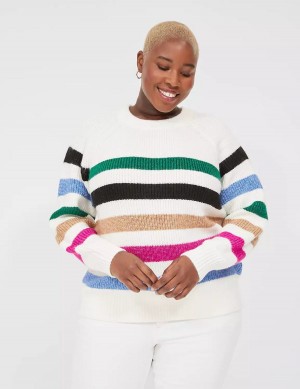 Dámské Svetry Lane Bryant Lurex Stripe Crew-Neck Bílé Proužek | MHB9725ZU