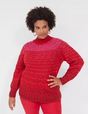 Dámské Svetry Lane Bryant Mock-Neck Cable Červené | NVG4641SS