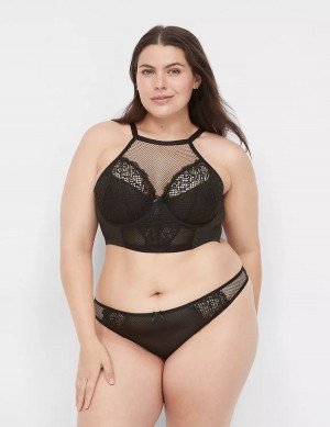 Dámské Tanga Kalhotky Lane Bryant Fishnet Černé | IRU4436RK