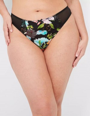 Dámské Tanga Kalhotky Lane Bryant Printed Lace-Trim Černé | ILC612BX