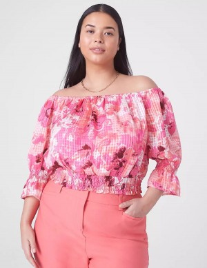 Dámské Tílko Lane Bryant Classic Crop Off-The-Shoulder Chiffon Top Růžové | IRP837MV