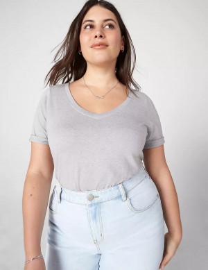 Dámské Tílko Lane Bryant Essential V-Neck Tee Světle Šedé | GQB832MQ