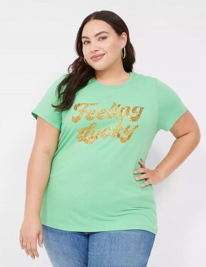 Dámské Tílko Lane Bryant Feeling Lucky Graphic Tee Světle Zelene | RMN9173OA