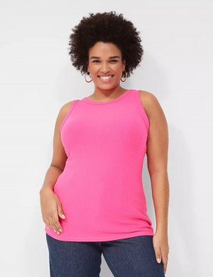 Dámské Tílko Lane Bryant Fitted High-Neck Rib Růžové | TQE1360CK