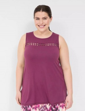 Dámské Tílko Lane Bryant LIVI Crew-Neck Macrame Tmavě Fialové | SIL3934TX