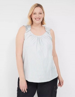 Dámské Tílko Lane Bryant Swing Lurex Stripe Ruffle-Sleeve Bílé Proužek | OZX1870NO