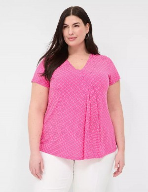 Dámské Tričko Lane Bryant Cap-Sleeve Pleat-Front Top Růžové | HGO9269GD