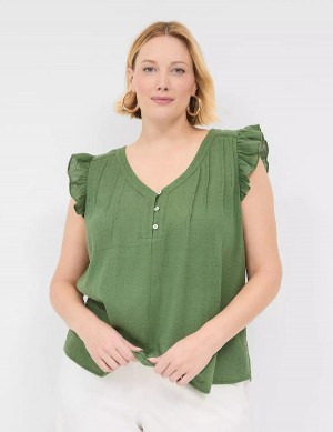 Dámské Tričko Lane Bryant Cap-Sleeve Woven & Knit Top Hnědé Zelene | BLR4280LU