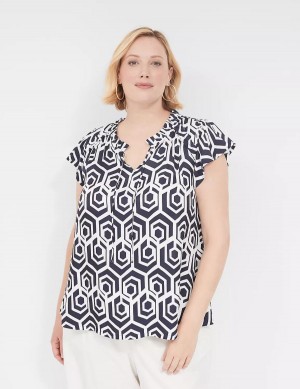 Dámské Tričko Lane Bryant Cap Flutter-Sleeve Satin & Knit Top Blankyt | TUR4324DO