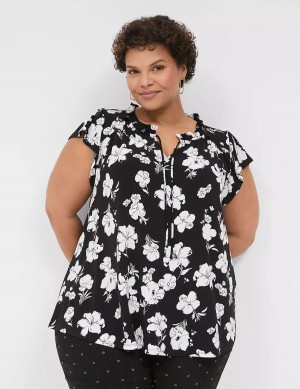 Dámské Tričko Lane Bryant Cap Flutter-Sleeve Top Černé Bílé | DRE2043OE