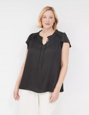 Dámské Tričko Lane Bryant Cap Flutter-Sleeve Satin & Knit Top Černé | RPG2987XN