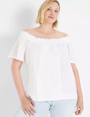 Dámské Tričko Lane Bryant Convertible Eyelet Woven & Knit Top Bílé | SZG2587UD