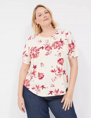 Dámské Tričko Lane Bryant Curved-Hem Perfect Sleeve Tee Růžové | EJI1451CK