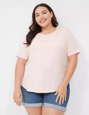 Dámské Tričko Lane Bryant Curved-Hem Perfect Sleeve Tee Růžové | NOF9650VD