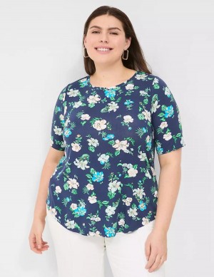 Dámské Tričko Lane Bryant Curved-Hem Perfect Sleeve Tee Tmavě Blankyt | BNP2464CP