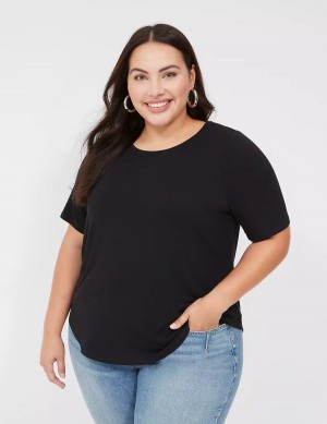 Dámské Tričko Lane Bryant Curved-Hem Perfect Sleeve Tee Černé | LMS5013UD