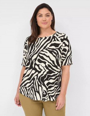 Dámské Tričko Lane Bryant Curved-Hem Perfect Sleeve Tee Bílé Černé | MZN6070GW