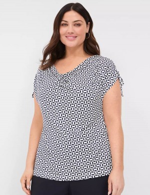 Dámské Tričko Lane Bryant Drawcord Cap-Sleeve Drape-Neck Top Tmavě Blankyt | DJM543MN