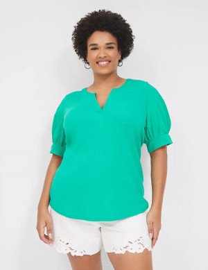 Dámské Tričko Lane Bryant Elbow-Sleeve Split-Neck Top Tyrkysové | ZXF6492XD