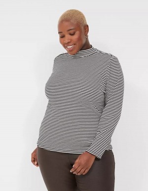 Dámské Tričko Lane Bryant Fitted Long-Sleeve Turtleneck Top Černé Bílé Proužek | ARI9491AW