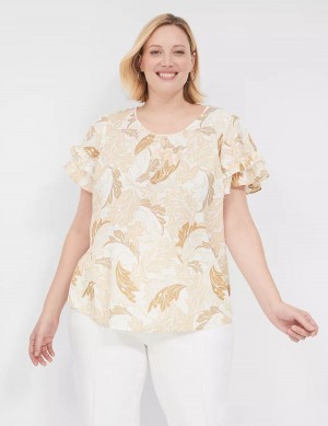 Dámské Tričko Lane Bryant Flutter-Sleeve Crew-Neck Top Hnědé Viacfarebný | RZU2787DT