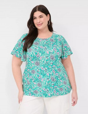 Dámské Tričko Lane Bryant Flutter-Sleeve Smocked Top Světle Tyrkysové | DKP8076GD