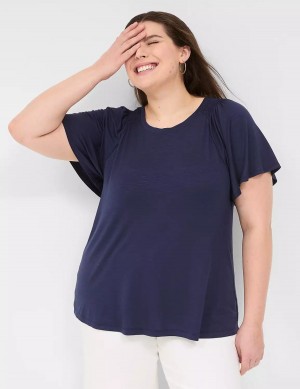 Dámské Tričko Lane Bryant Flutter-Sleeve Smocked Top Blankyt | EXA174VT