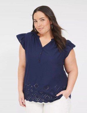 Dámské Tričko Lane Bryant Flutter-Sleeve Woven-Front Knit Top Blankyt | TKA3285NC