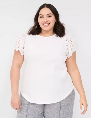 Dámské Tričko Lane Bryant Flutter Eyelet-Sleeve Top Bílé | YPR2194RM