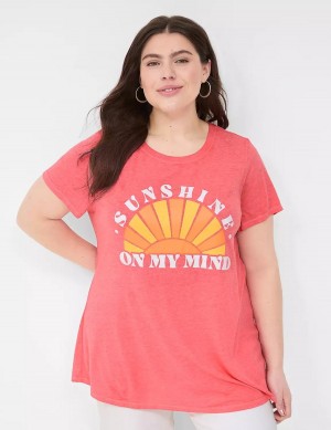 Dámské Tričko Lane Bryant Glitter Sunshine On My Mind Graphic Tee Růžové | POS5838SV