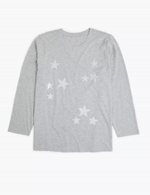 Dámské Tričko Lane Bryant Long-Sleeve Stars Graphic Tee Šedé | CVX5081OA