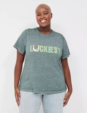 Dámské Tričko Lane Bryant Luckiest Burnout Graphic Tee Zelene | HZF8449SE