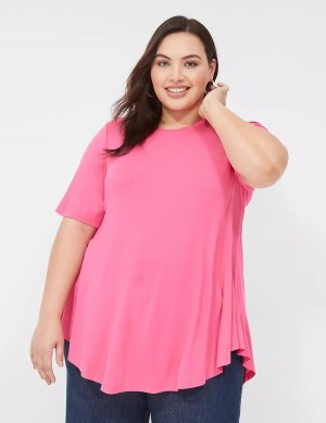 Dámské Tričko Lane Bryant Max Swing Perfect Sleeve Crew-Neck Tee Růžové | REI1080TD