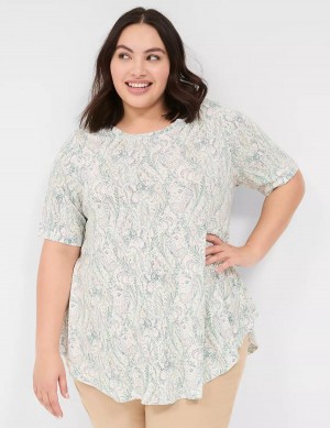 Dámské Tričko Lane Bryant Max Swing Perfect Sleeve Crew-Neck Tee Krém Zelene | QXW3186DX