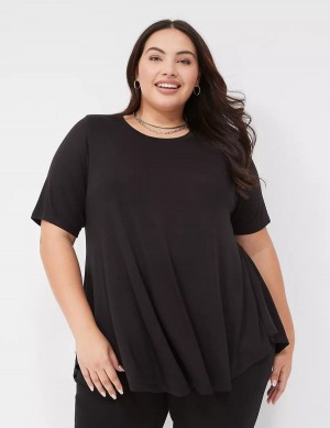 Dámské Tričko Lane Bryant Max Swing Perfect Sleeve Crew-Neck Tee Černé | BPU695MY