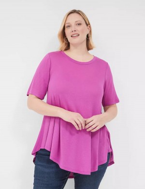 Dámské Tričko Lane Bryant Max Swing Perfect Sleeve Crew-Neck Tee Fialové | CPW3649YZ