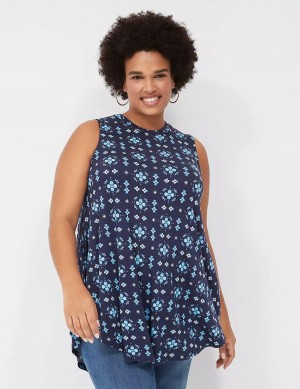 Dámské Tričko Lane Bryant Max Swing Sleeveless High-Neck Tunic Tmavě Blankyt | BYM9658RO