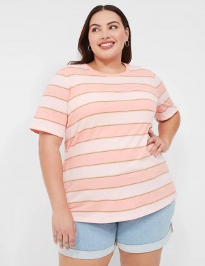 Dámské Tričko Lane Bryant Perfect Sleeve Crew-Neck Tee Oranžové Proužek | QJZ3636YK