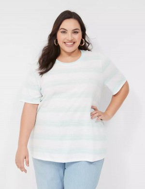 Dámské Tričko Lane Bryant Perfect Sleeve Crew-Neck Tee Zelene Bílé | VWA3872QO