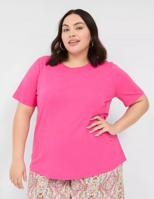 Dámské Tričko Lane Bryant Perfect Sleeve Crew-Neck Tee Růžové | UMA8741IN