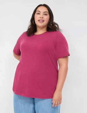 Dámské Tričko Lane Bryant Perfect Sleeve Crew-Neck Tee Vínové | RXM657IA