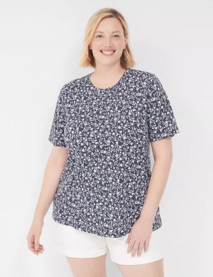 Dámské Tričko Lane Bryant Perfect Sleeve Crew-Neck Tee Blankyt Fialové | IIM9073MD