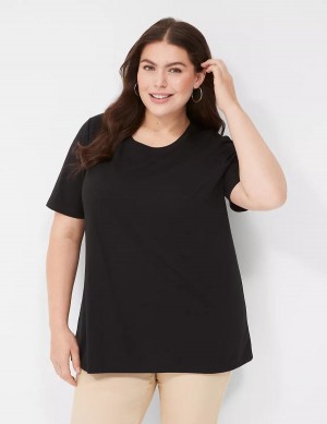 Dámské Tričko Lane Bryant Perfect Sleeve Crew-Neck Tee Černé | UTD714LM